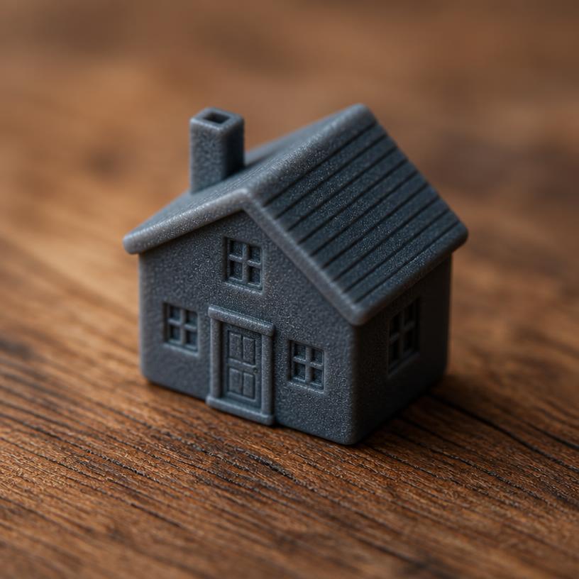 Matte plastic finish shown on a tiny freestanding miniature house