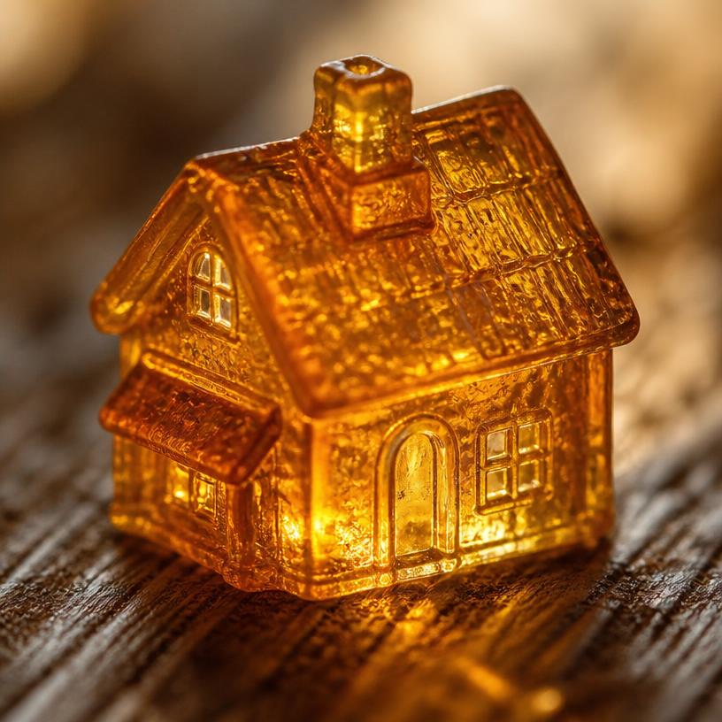 Translucent resin finish shown on a tiny freestanding miniature house