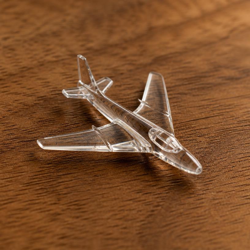 Miniature airplane — a tiny freestanding Scanature with the QR code hidden on its underside