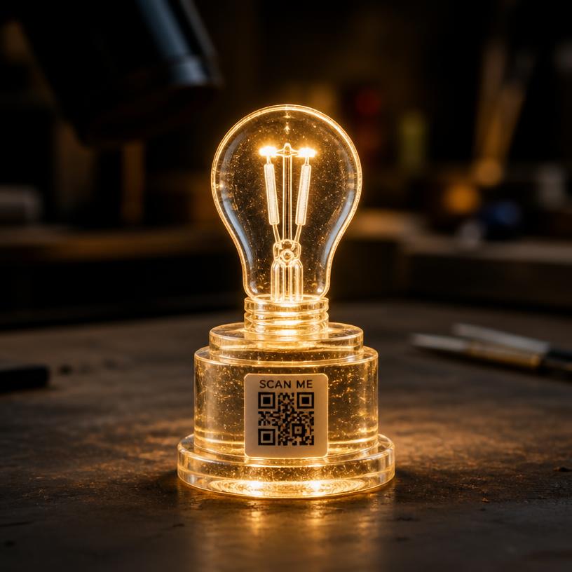 Miniature light bulb with a SCAN ME QR base