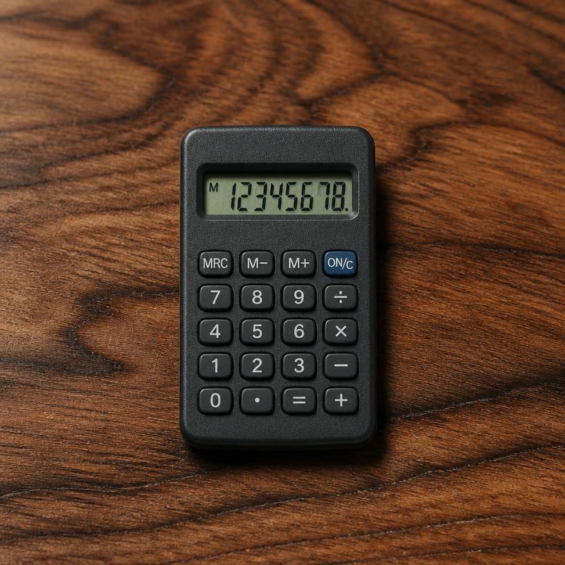 Miniature calculator — a tiny freestanding Scanature with the QR code hidden on its underside