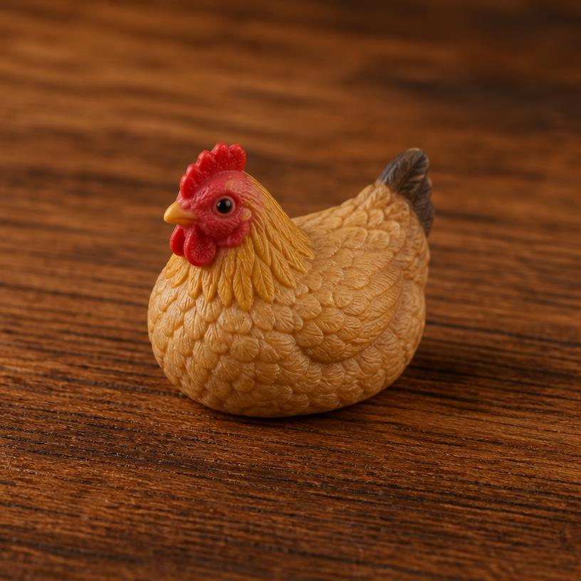 Miniature chicken — a tiny freestanding Scanature with the QR code hidden on its underside