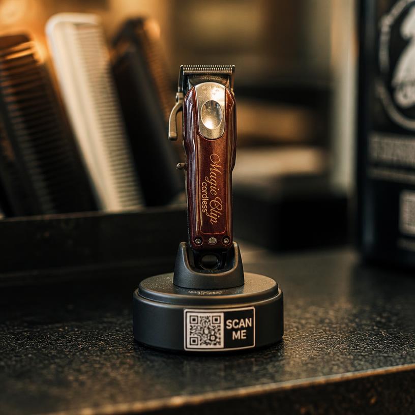 Miniature clippers with a SCAN ME QR base