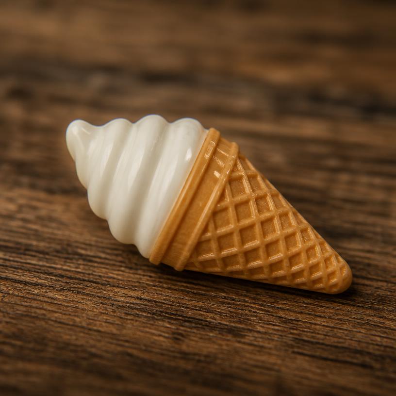 Miniature ice cream cone — a tiny freestanding Scanature with the QR code hidden on its underside