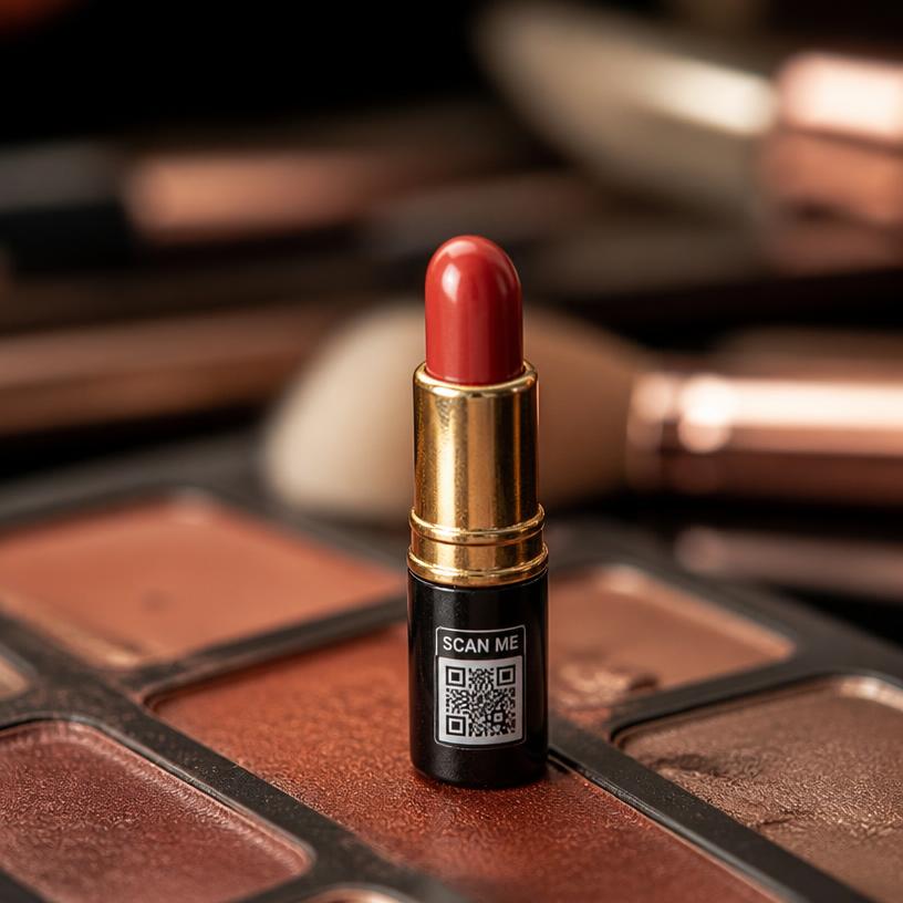Miniature lipstick with a SCAN ME QR base
