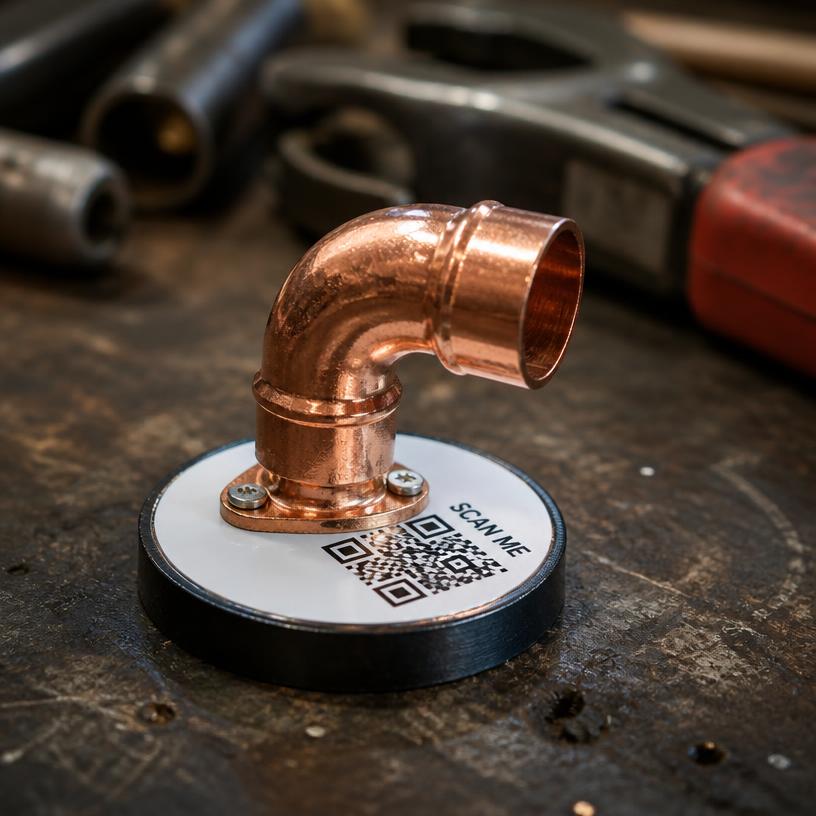 Miniature pipe with a SCAN ME QR base