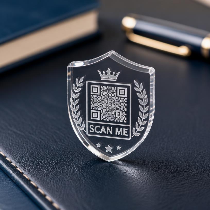 Miniature shield with a SCAN ME QR base
