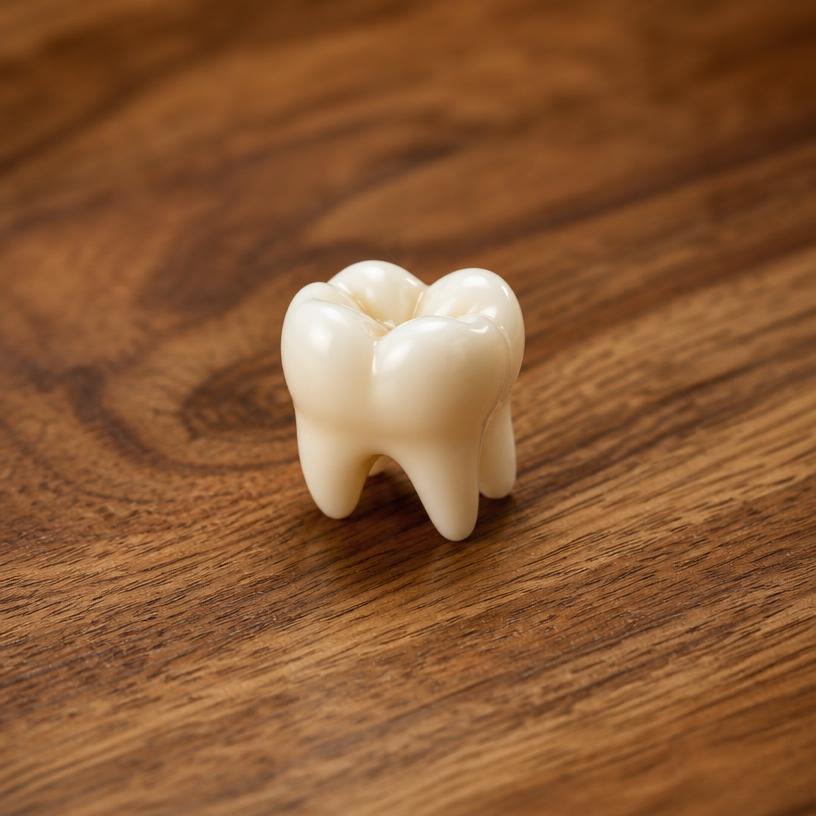 Miniature tooth — a tiny freestanding Scanature with the QR code hidden on its underside