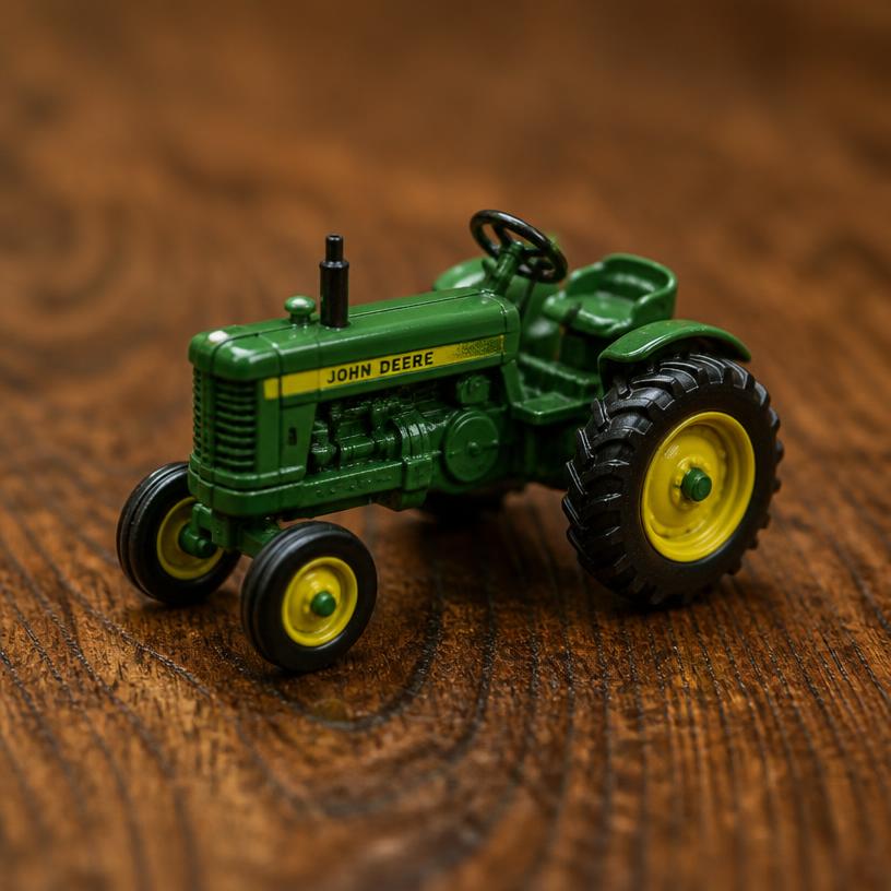 Miniature tractor — a tiny freestanding Scanature with the QR code hidden on its underside